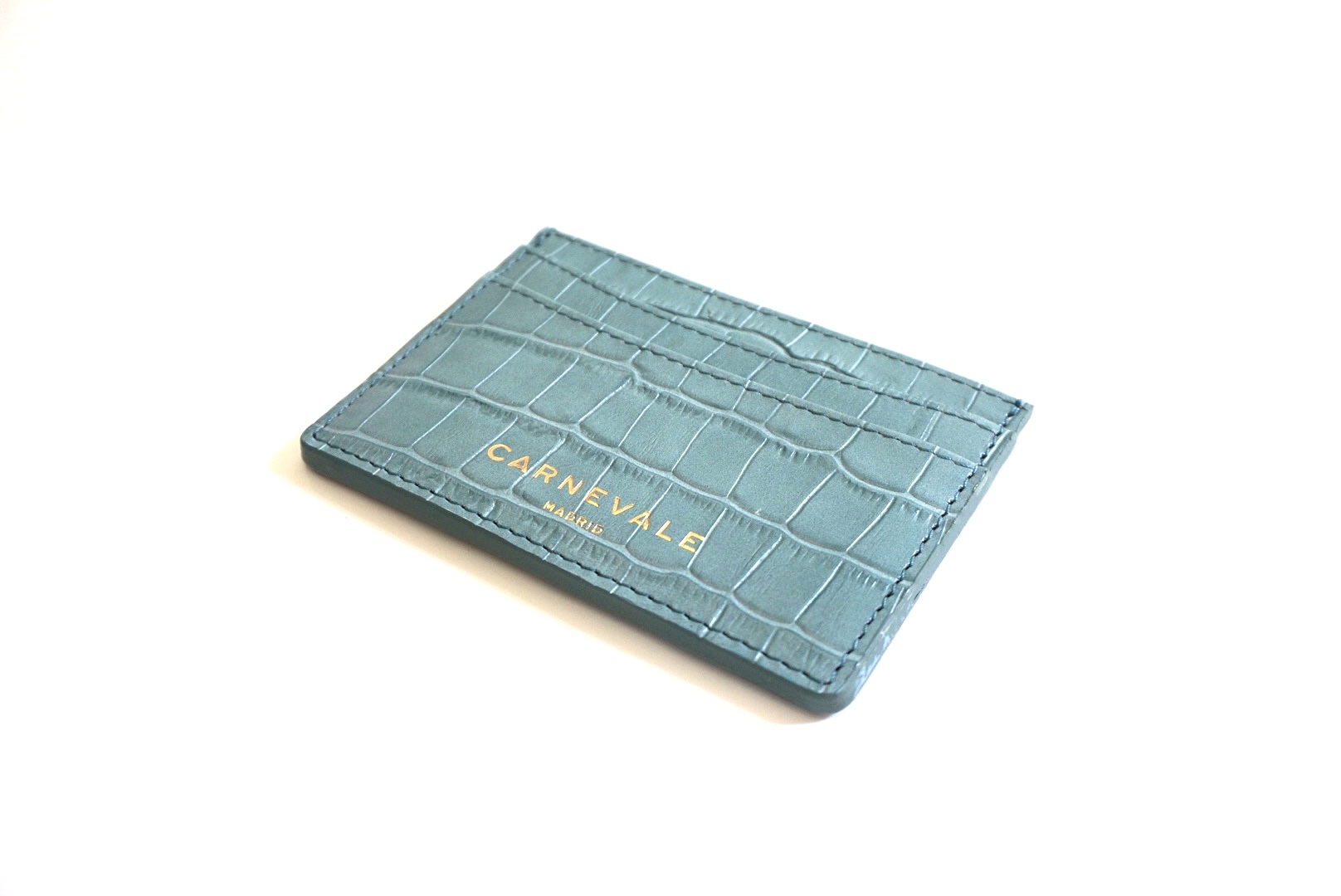 porte-cartes en cuir de coco bleu