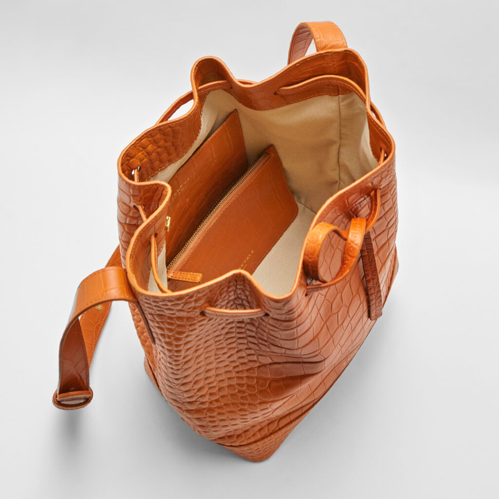 Bolso saco bucket piel Telma tan Made in Spain Carnevale Madrid