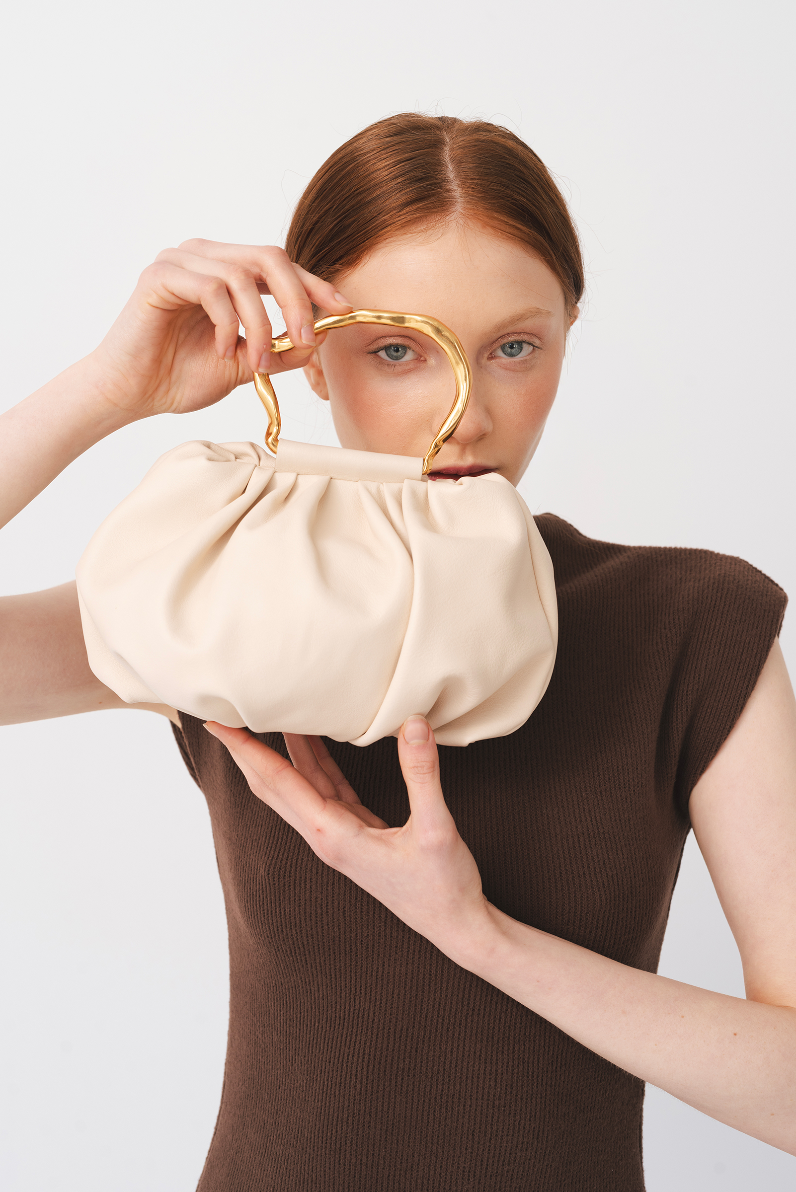 Borsa per gli ospiti dell'evento in pelle Victoria color crema bianco sporco