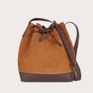 Borsa a secchiello Telma cammello caramello e pelle marrone cioccolato