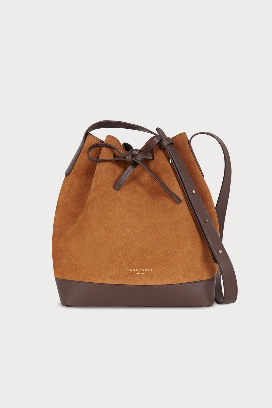 Borsa a secchiello Telma cammello caramello e pelle marrone cioccolato